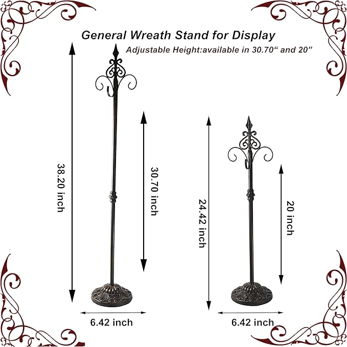 Display Stand for Wreath Handbag Purse Standing Metal Wreath Hanger Holder on Tabletop or Floor(Antique)