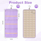 Dynoro Double-Sided Hanging Jewelry Organizer, Lavender Storage Roll for Earrings, Necklaces, Rings, 48 Pockets 21 Hooks, Durable Oxford Fabric for Closet, Wall, Door, 1 piece, Jewelry Not Included