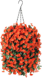 Artificial Fake Fall Hanging Flowers Plants Baskets for Outdoor Outside, Faux Silk Autumn Orange Daisy Mums Trailing Vines in Planter Realistic UV Resistant for Balcony Porch Decor