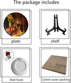 Decorative Ceramic Plates, 8 Inch, Fruit And Nut Decorated Red Wine Round Display Plate, Decorative Plates with Stand, for Display Living Room Kitchen Closet Table Decor