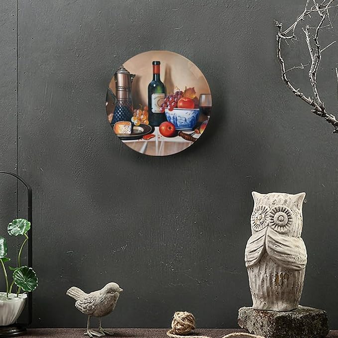 Decorative Plate Holder, 8 Inch, Cheese Makes Wine Taste Better Round Display Plate, Decorative Plates with Stand, for Home Kitchen Bedroom Decorative Ornaments