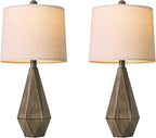 PoKat 23.5'' Table Lamps Set of 2 for Bedroom, Farmhouse Nightstand Lamps for Living Room, Rustic Bedside Lamps with Linen Lampshade for Side Table Office Hallway Entryway Dark Wood-Like (Brown)