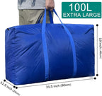 100L Extra Large Storage Bags, Big Moving Bags with Strong Zippers & Carrying Handles, Packing Bags for Moving, Storage, Travel and Camping, Storage Totes For Space Saving (Blue, 2 Pack)