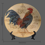 Rooster Decorative Plate Stand, 10 Inch, Rooster On A Khaki Background Round Display Plate, Handmade Ceramic Ornament, for Display Living Room Kitchen Closet Table Decor