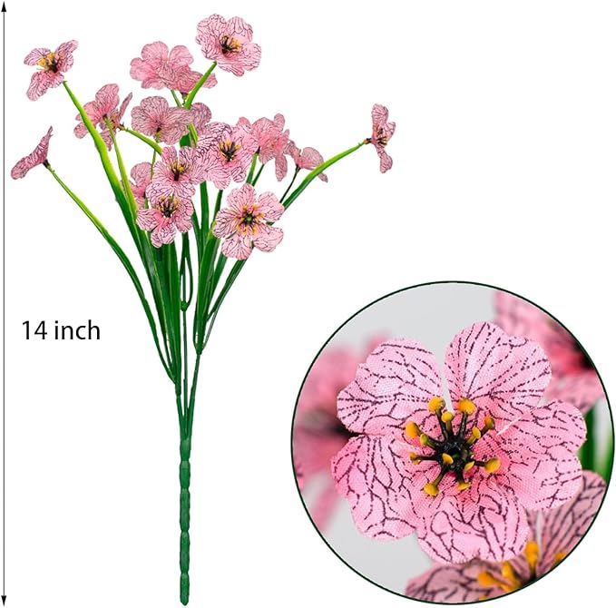 12Pcs UV Resistant Artificial Flowers Artificial Violet Outdoor Decor Realistic Faux Plants Silk Flowers No Fade for Patio Hanging Baskets Garden Pots Farmhouse Yard (Pink)