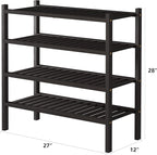 4 Tier (Thick) Bamboo Shoe Rack for Closet Free Standing Wood Shoe Shelf for Entryway Small Space Stackable 27"x12"x28" (Black Brown)