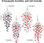 Artificial Hanging Flowers for Outdoor, 8 PCS Silk Morning Glory Faux Flowers with Eucalyptus Leaves,Realistic Hanging Plants for Wedding Home Office Garden Decor