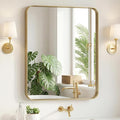 Sweetcrispy Bathroom Wall Mirror, 36x30 Inch Wall Mount Mirror for Over Sink, Modern Rounded Rectangle Vanity Mirrors with Matte Metal Framed, for Home Decor, Living Room, Bedroom, Gold