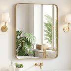 Sweetcrispy Bathroom Wall Mirror, 36x30 Inch Wall Mount Mirror for Over Sink, Modern Rounded Rectangle Vanity Mirrors with Matte Metal Framed, for Home Decor, Living Room, Bedroom, Gold