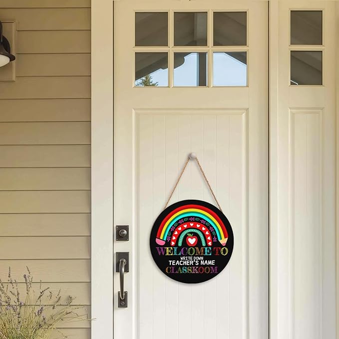 Personalized Welcome Sign for Classroom Custom Teacher Name Classroom Door Sign 12x12in Welcome to Our Classroom Door Hanging Sign Back to School Teacher Supplies Appreciation Gifts