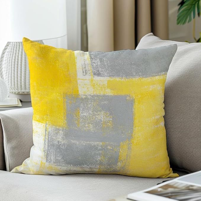 Yellow Abstract Art Artwork Pillow Cover, Gallery Modern Decorative Throw Pillows Cushion Cover for Bedroom Sofa Living Room 22 x 22 Inch Set of 2