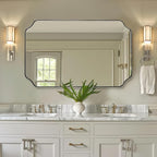 ANDY STAR 30x48 Inch Brushed Nickel Mirror, Large Silver Rectangle Mirror, Unique Scalloped Edge Design with Anti-Rust Stainless Steel Metal 1’’ Frame, Wall Mounts Vertically or Horizontally