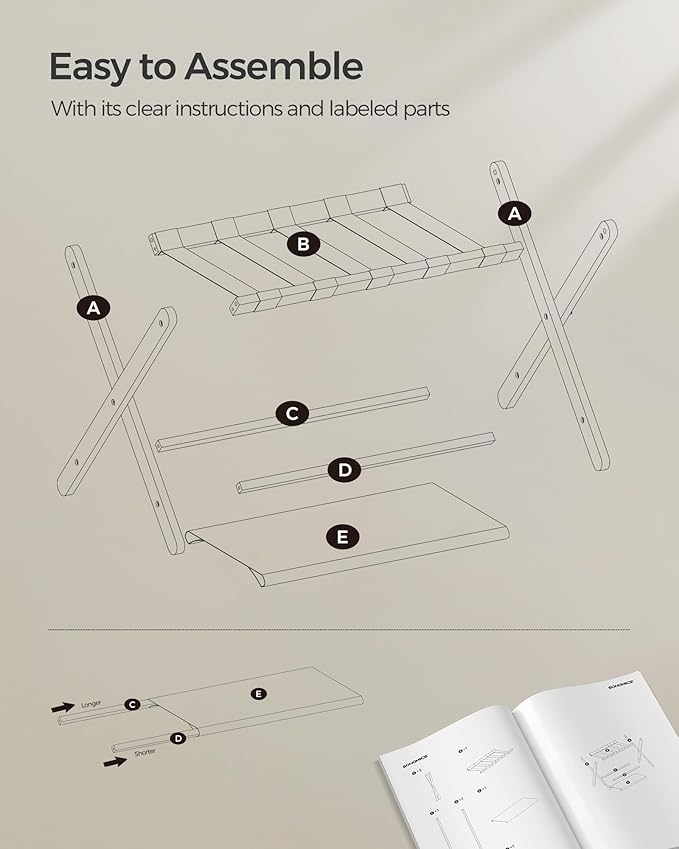 SONGMICS Luggage Rack, Set of 2, Folding Suitcase Stand with Storage Shelf, for Guest Room, Hotel, Bedroom, Heavy-Duty, Holds up to 131 lb, Cloud White URLR007W02