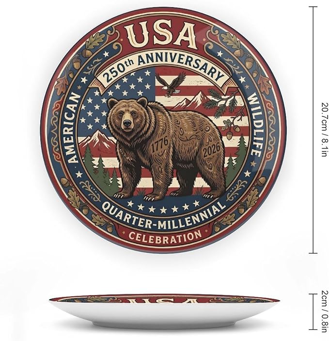 250th Anniversary Decorative Plates 8 Inch Vintage Wildlife Patriotic Decorations Commemorative Plates with Stand Memorial Day 4th of July Veterans Day Home & Office