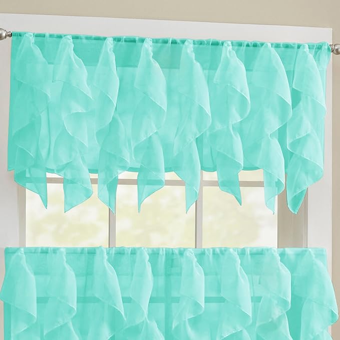 Sweet Home Collection Kitchen Window Tier, Swag, or Valance Curtain Treatment in Stylish and Unique Patterns and Designs for All Home Décor, Sheer Sea