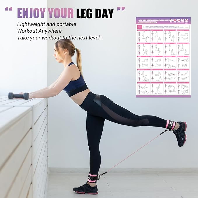 Ankle Resistance Bands with Cuffs, Ankle Bands for Working Out, Kickbacks Hip, Leg Glute Exercise Equipment with Training Poster, Resistance Workout Equipment for Women