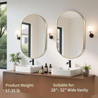 Gold Oval Mirror, 24"x36" Oval Bathroom Mirror, Vanity Mirror with Brushed Metal Frame, Wall Mount Mirrors Decor for Bathroom, Bedroom, Entryway, Living Room(Hangs Horizontally or Vertically)