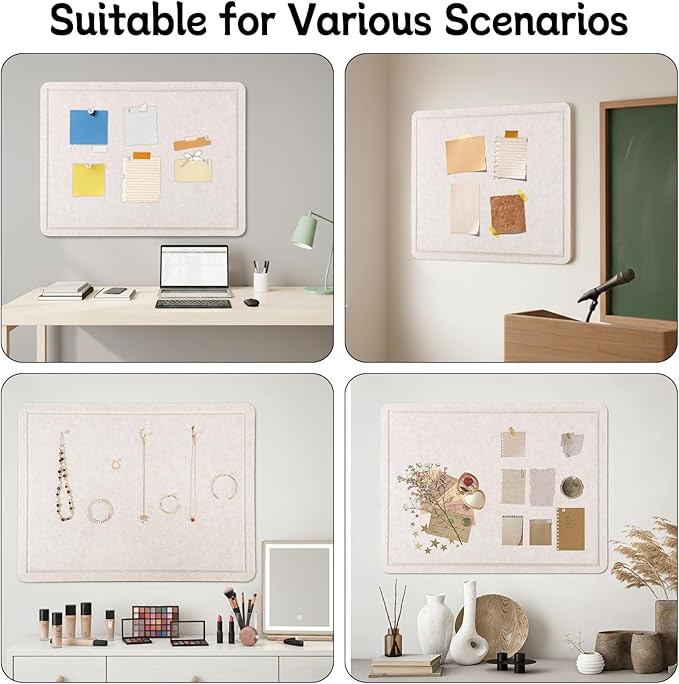 Thboxes Bulletin Board, 36" x 24" Foldable Cork Board Felt Pin Boards with 35 Pushpins Self-Adhesive Photo Decorative Felt Boards for Walls, Office, School, Classroom, Home, Bedroom - Oatmeal