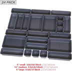 Set of 24 Interlocking Desk Drawer Organizer Tray Dividers Plastic Shallow Narrow Drawers Organizers Separators Storage Bins Container for Kitchen Bathroom Makeup Office Vanity Bedroom Dresser