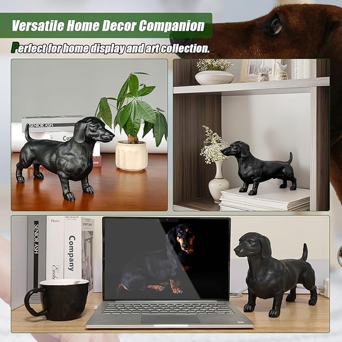 Lifelike Dachshund Sculpture - Creative Wiener Dog Figurine Modern Home Decoration for Home Desk Shelf Decor, Cute Resin Animal Statue Collectible Gift for Dog Lovers