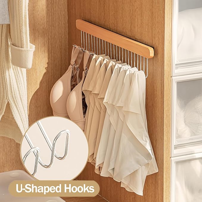 Pull Out Bra Hanger for Closet, Sliding Hooks Rack for Belt Ties Tank Top Scarf Jewelry, Space Saving Organizr for Wardrobe Cabinet, Left & Right Side 12 Hooks Rail, 2 Pcs