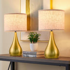 18.1'' Small Modern Touch Lamps for Nightstand Set of 2 with 3 Way Dimmable, Table Lamps for Living Room, Office, Bedside Lamps with Heavy Iron Base, Touch Switch, Bulb Included, Gold