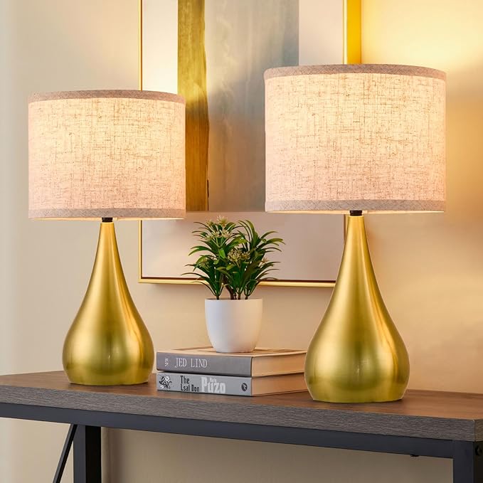 18.1'' Small Modern Touch Lamps for Nightstand Set of 2 with 3 Way Dimmable, Table Lamps for Living Room, Office, Bedside Lamps with Heavy Iron Base, Touch Switch, Bulb Included, Gold