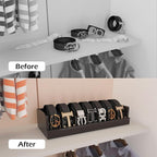 Belt Organizer for Drawer - Bamboo Belt Storage Organizer | Belt Rack for Closet Wall Mount Men Women Tie Sock Bra Scarf Ribbon (Black, 2 * 7Grids)