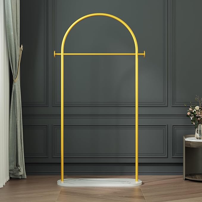 Gold Clothing Rack with Marble Base,Modern Metal Garment Rack for Bedroom,Entryway & Boutique Display,Sturdy Open Closet Clothes Rack for Hanging Clothes,Coat Rack freestanding Heavy Duty