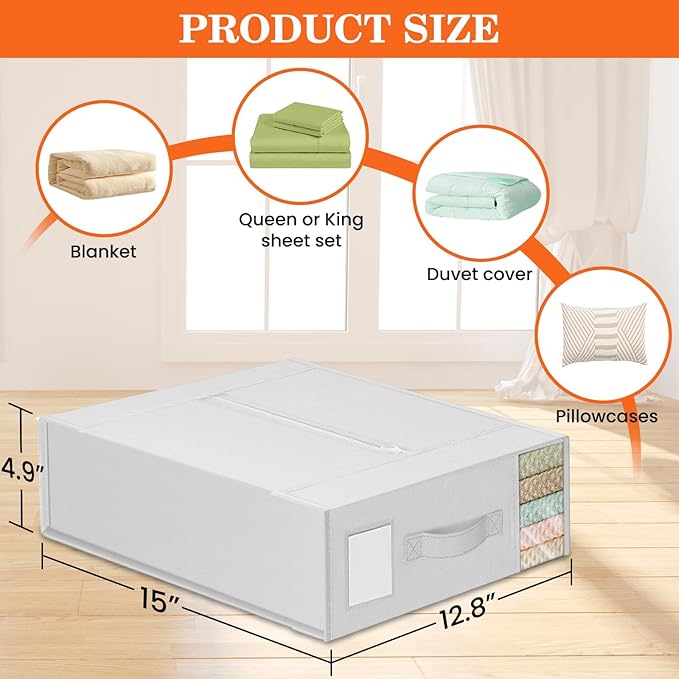 WOWBOX Sheet Organizers and Storage,Closet Bed Sheet Organizer Under Bed Storage and Organization with Label Cards & Clear Window for Bedding Sheets,Duvet Covers,Blankets (6 Pack，White)