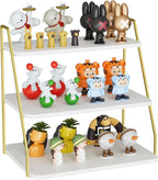 VyGrow three-layer Wooden Display Stand, Perfume Storage Rack, Party Display table, Figure and Collectibles Display Stand, Decorative and Storage Shelf (White and Gold)