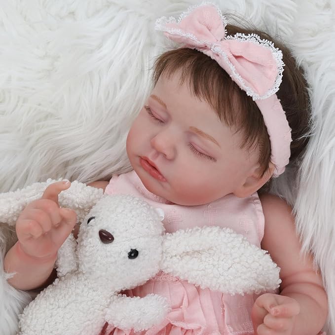 KSBD Reborn Baby Dolls Girl - 20 Inch Realistic Sleeping Newborn Baby Doll, Lifelike Handmade Cloth Body Soft Weighted Reborn Doll, Advanced Painted Gift Set for Kids Age 3+