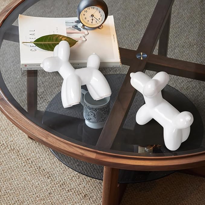 Notakia Large White Cute Ceramics Balloon Dog Statue Crafts Living Room Desktop Decorations,Handmade Modern Small Ceramic Animal Statue Ornament Home Decor Accents