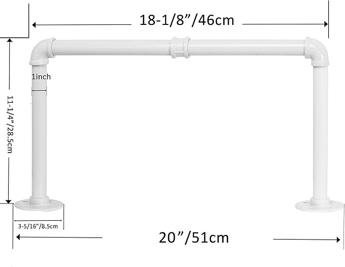 WEBI Clothing Rack Wall Mount,20" Industrial Pipe Clothes Rack for Hanging Clothes,Heavy Duty Iron Garment Rack Bar,Retail Display Clothes Rod for Closet,Laundry Room,White,2 Packs