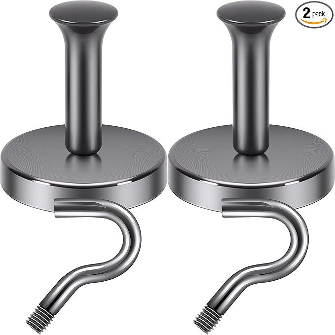 Neosmuk Magnetic Coat Hook,170lb Strong Extra Heavy Duty Magnet Hooks,Magnetic Wreath Hanger/Holder for Metal Doors,Purse,Towel,Stocking,Cruise Cabin,Gunmetal,2 Pack