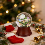 Rose Snow Globe Music Box, Preserved White Rose Flower Musical Snow Globes, LED Light Up Rose Snowglobe Water Globe Romantic Gift for Women Girls in Mother's Day, Anniversary, Christmas