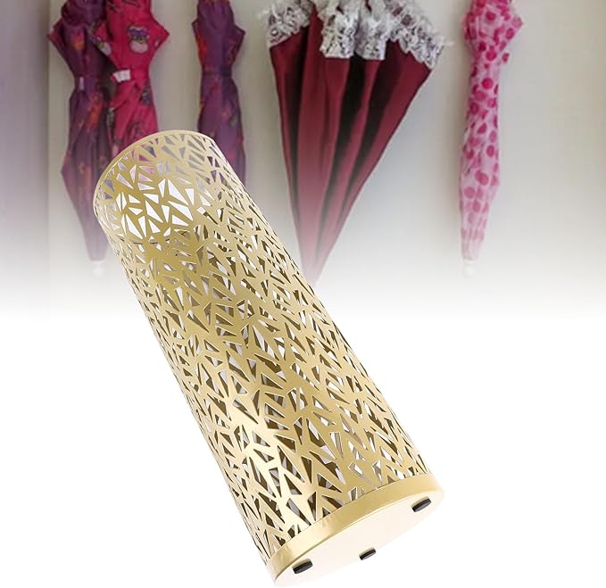 BEIJIALY Metal Umbrella Holder, Umbrella Stand Rack for Entryway, Metal Hollowed Freestanding Round Umbrella Holder Organizer Bin for Home Hotel Office Decor(Gold Medium)