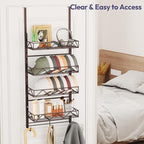 SWTYMIKI Over Door Hat Organizer - 5 Tier Wall Mounted Hat Rack with 4 Adjustable Metal Basket and 3 Hooks, Hanging Baseball Cap Organizer Storage Holds up to 49 Caps for Door, Bedroom, Closet