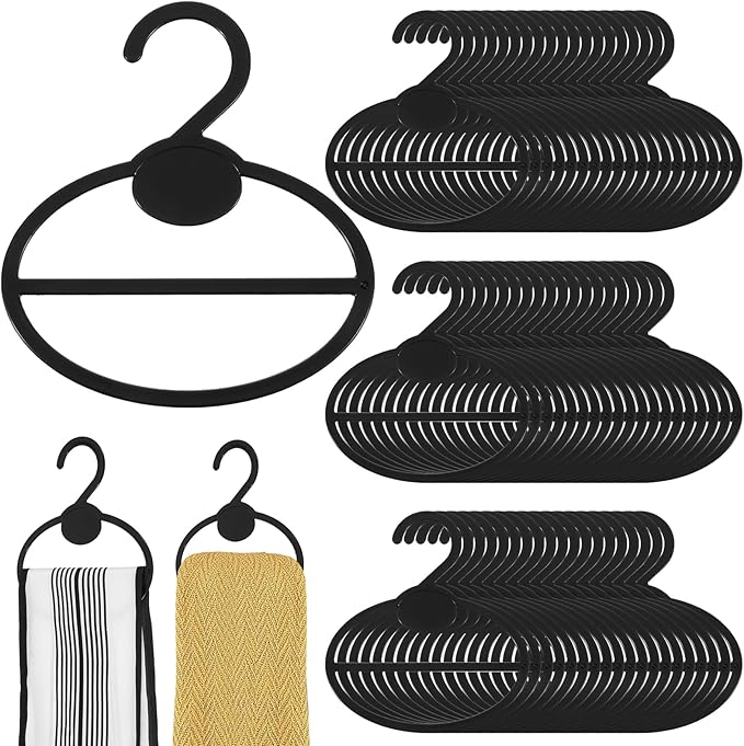 100 Pcs Black Plastic Scarf Hanger Organizer Space Saving Closet Accessory Holder for Scarves, Belts, Ties, Headscarves, and More