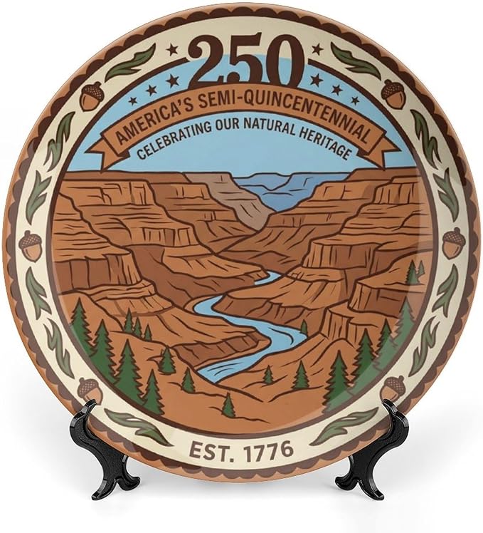 250th Anniversary Decorative Plates 10 Inch Patriotic Decorations Nature Theme Commemorative Plates with Stand Memorial Day 4th of July Veterans Day Home & Office