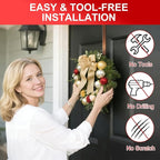 2-Pack Adjustable Wreath Hangers for Front Door Decor, 12.5-20" Heavy Duty Metal Over The Door Hooks (22 lbs) for Easter & Welcome Signs, Ultra-Thin Scratch-Free Holder for Tall & Storm Doors