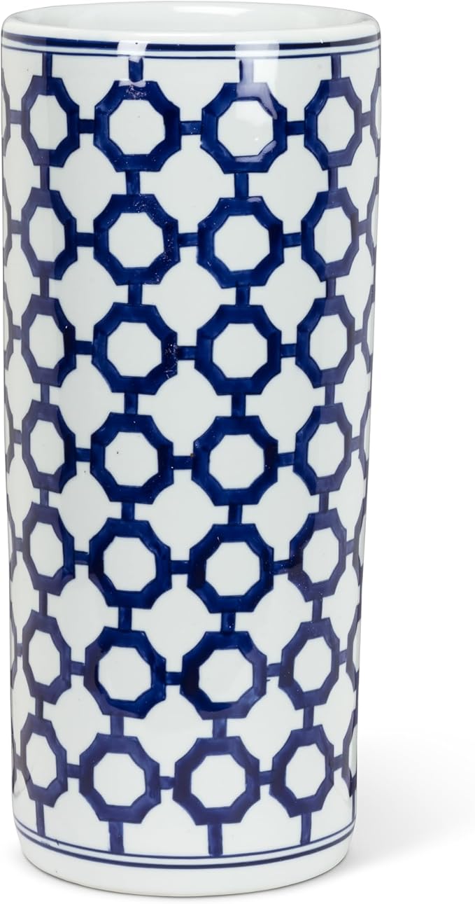 Abbott Collection Lattice Umbrella Stand - Porcelain, White/Blue (18" H)