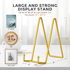 TR-LIFE 4 Pack 10 Inch Large Plate Stands for Display - Gold, Metal Picture Frame Holder Stand + Small Easels for Decorative Plate, Platter, Book, Plaques, Photo, Tabletop Art