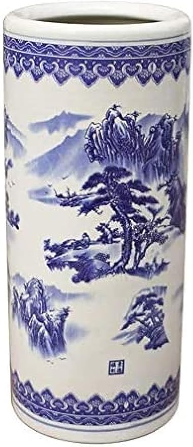 Umbrella Bucket,Umbrella Racks Ceramic Umbrella Holder Stand with Floral Blue White Porcelain, Home Office Entryway Decor Freestanding for Canes-50Cm