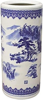 Umbrella Bucket,Umbrella Racks Ceramic Umbrella Holder Stand with Floral Blue White Porcelain, Home Office Entryway Decor Freestanding for Canes-50Cm