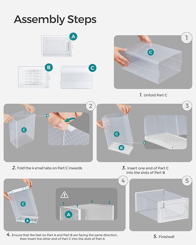 SONGMICS Shoe Boxes, Pack of 12 Shoe Storage Organizers, Stackable Clear Plastic Boxes for Closet, Sneakers, 13.7 x 9.9 x 7.4 Inches, Transparent and White ULSP12MWT