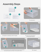 SONGMICS Shoe Boxes, Pack of 12 Shoe Storage Organizers, Stackable Clear Plastic Boxes for Closet, Sneakers, 13.7 x 9.9 x 7.4 Inches, Transparent and White ULSP12MWT