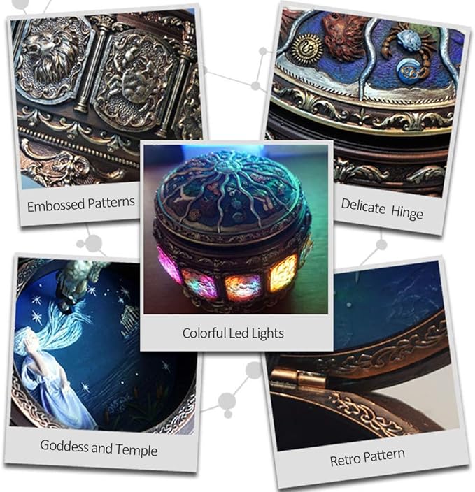 Briskfeel Music Box with Sun & Zodiac Signs, Rotating Goddess, Plays You Are My Sunshine, with 18-Note Sankyo Movement, LED Light Up Base, Musical Jewelry Box, Birthday & Christmas Gift (A1 Sun)