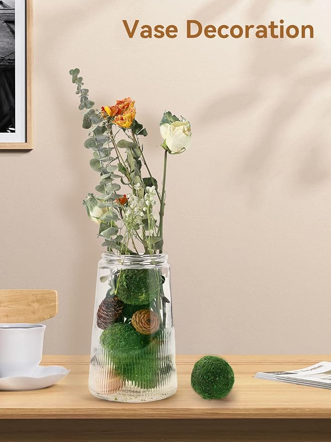 Biubee 12Pack Decorative Faux Dried Moss Balls- 2.2" Artificial Green Plant Mossy Globes Handmade Sphere Moss Gift for Home Dough Bowl Vase Chinoiserie Decors Party Wedding Display