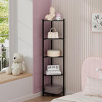 Wisuce Corner Shelf, 100% Real Bamboo Shower Corner Shelves Free Standing Shelf Storage Organizer for Bathroom Living Room Kitchen (Black, 5 Tier)